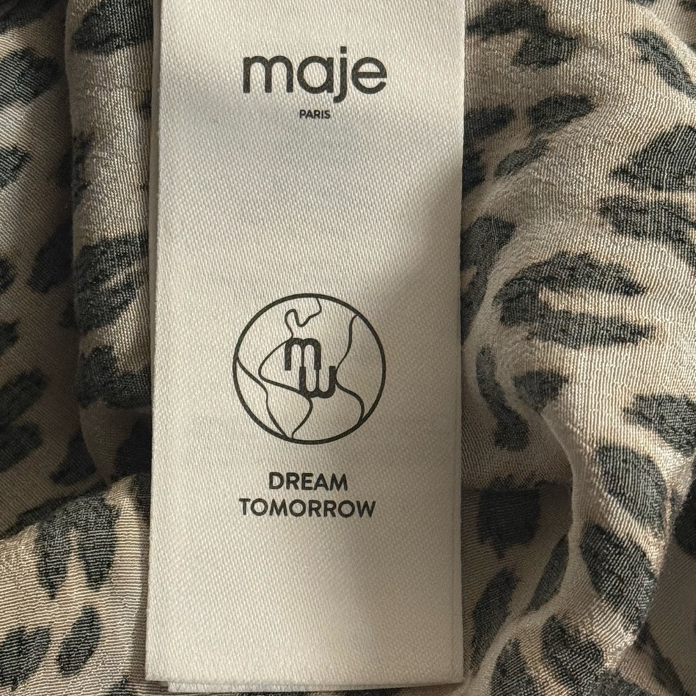 Maje Clair Leopard Print Ruffle Mini Dress Long Sleeve Animal Print Crepe XS NWT - Picture 13 of 14